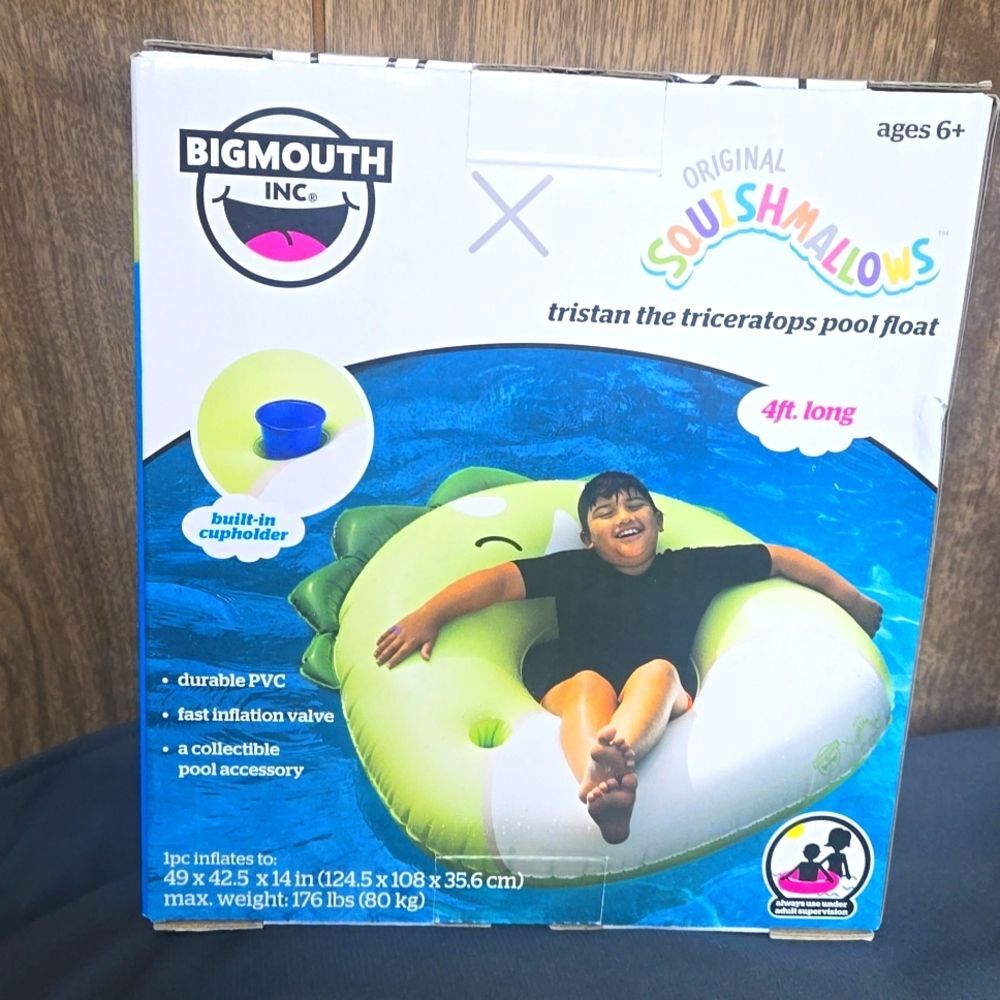 Squishmallow x Bigmouth inflatable Tristan the Triceratops pool float